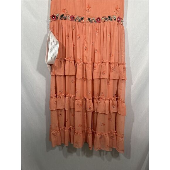 NWT Mac Duggal [ 12 ] Floral Print Ruffle Tiered Faux Wrap Dress Apricot G1693‎ - Picture 14 of 15